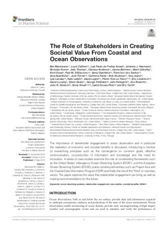 The Role of Stakeholders in Creating Societal Value From Coastal and Ocean Observations