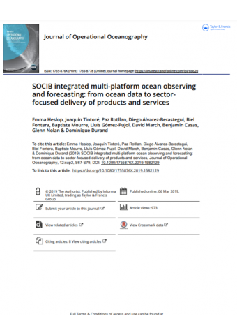 SOCIB integrated multi-platform ocean observing and forecasting: from ocean data to sector focused delivery of products and services