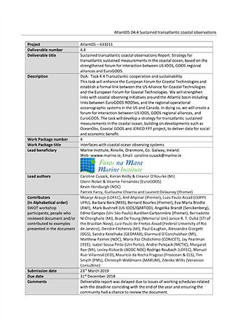 AtlantOS D4.4 Sustained Transatlantic Coastal Observations